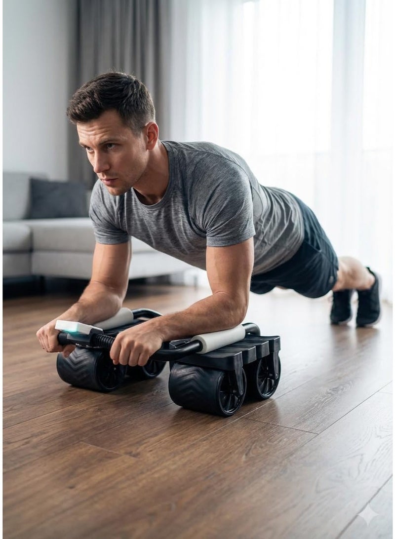 عجلة تمارين البطن المتطورة مع ميزة الارتداد التلقائي، عداد رقمي، ودعم للكوع - تتحمل حتى 150 كجم - Image 1