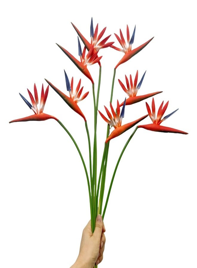 DODXIAOBEUL Medium Bird of Paradise 23 Inch Permanent Flower Stem,Real Touch Flowers Soft Rubber PU Artificial Plants for Home Office - 8 Pcs (Orange) - Image 1