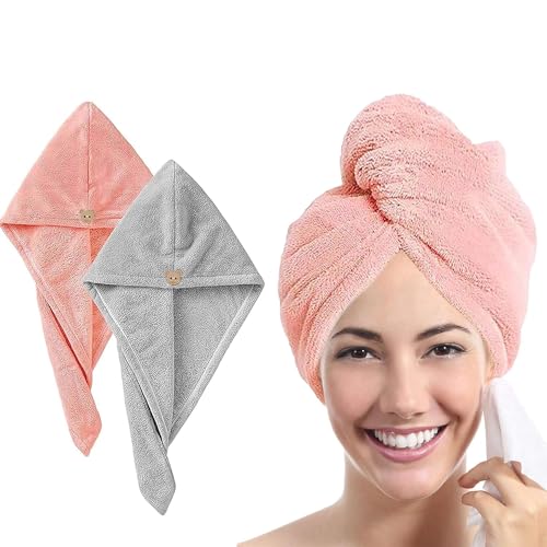 AZARIA Hair Towel Wrap Absorbent Towel Hair-Drying Bathrobe Magic Hair Towel Super Quick-Drying Microfiber 500 GSM Bath Towel Hair Dry Cap Salon Towel (Multicolor) (Pack of 2) - Image 1
