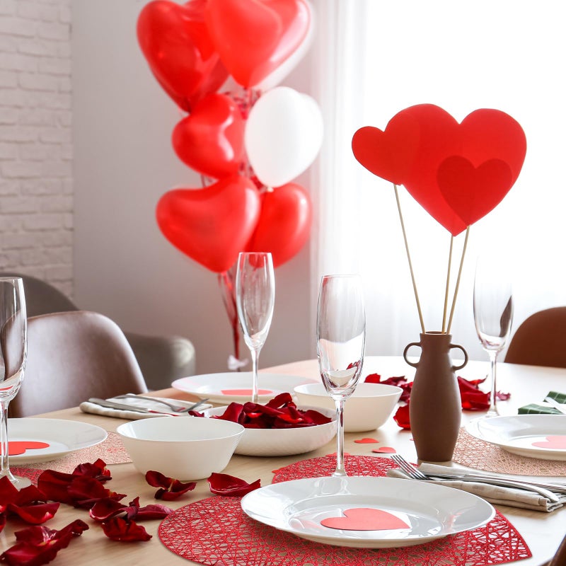 Layhit 20 Pcs Valentine's Day Heart Placemats and Coasters Set Include 10 Love Placemats 10 Heart Coasters Vinyl Washable Valentines Table Decorations for Wedding Anniversary Party (Red, Gold) - Image 4