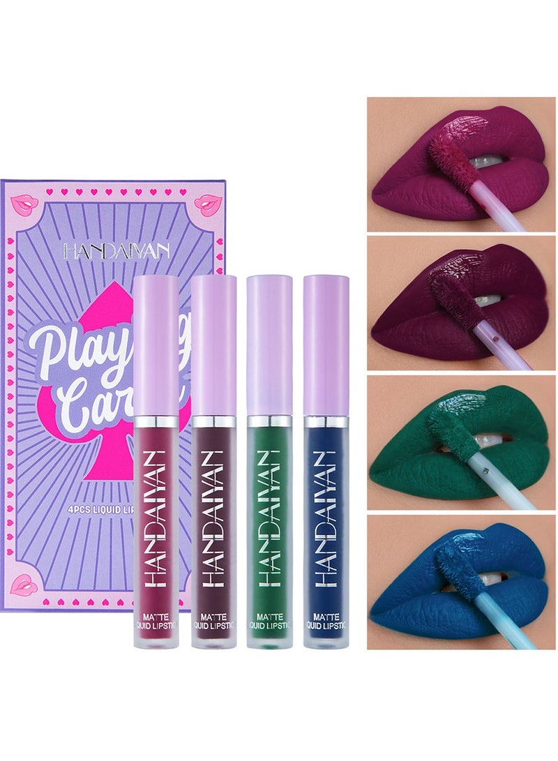 Handaiyan Lipstick Set Matte Liquid 4 Colors Long Lasting Waterproof for Women Highly Pigment Velvety Nude Super Stay Soft Hydrating & Lightweight Professional Moisturizing Makeup Lips Gift - Image 1