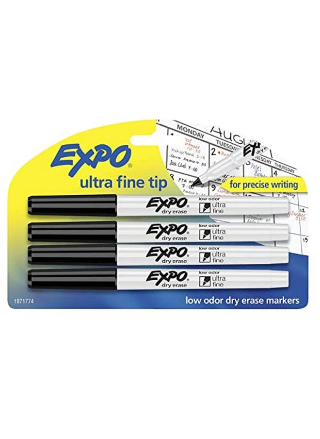Expo Low-Odor Dry Erase Markers, Ultra-Fine Tip, Black, 4 Count  - Image 1