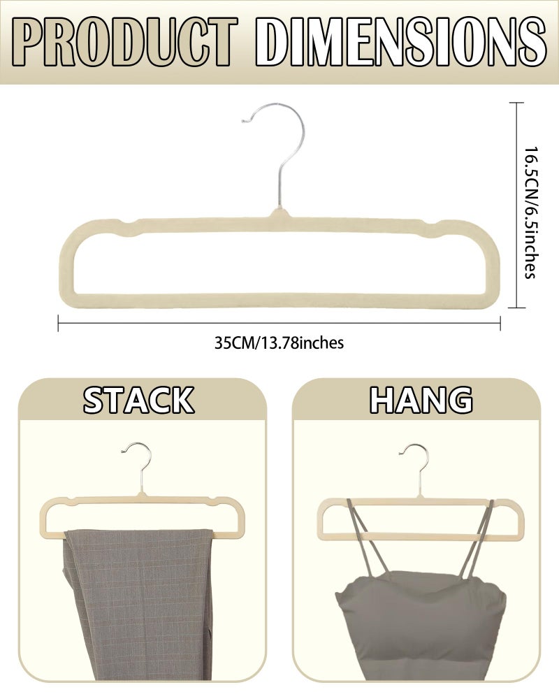 WJWSKI Velvet Hangers Non Slip - 20 Pack Pants Hangers for Closet - Thin Space Saving Clothes Hanger - Strong, Durable, Jean Perchas with 360 Degree Rotatable Hook for Tank Top (Beige Silver Hook) - Image 2
