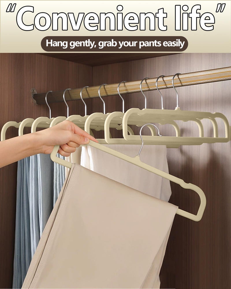 WJWSKI Velvet Hangers Non Slip - 20 Pack Pants Hangers for Closet - Thin Space Saving Clothes Hanger - Strong, Durable, Jean Perchas with 360 Degree Rotatable Hook for Tank Top (Beige Silver Hook) - Image 5
