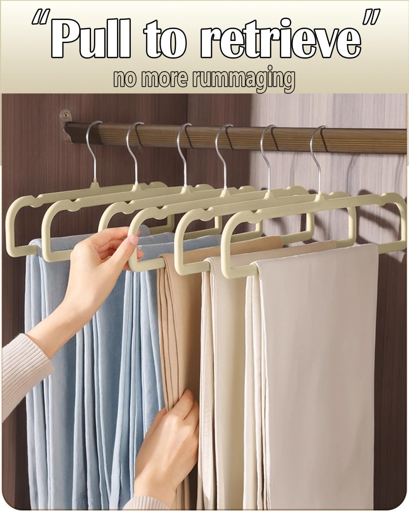 WJWSKI Velvet Hangers Non Slip - 20 Pack Pants Hangers for Closet - Thin Space Saving Clothes Hanger - Strong, Durable, Jean Perchas with 360 Degree Rotatable Hook for Tank Top (Beige Silver Hook) - Image 3
