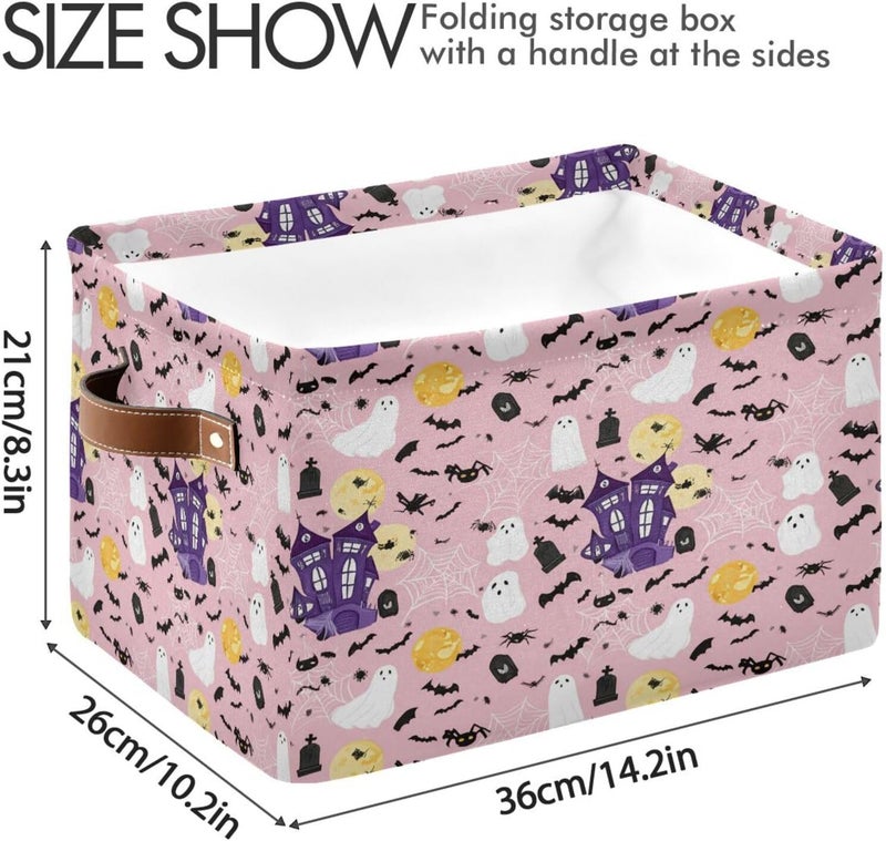 Halloween Boo Cats Canvas Storage Basket, Foldable Storage Bins with Handles Versatile Organizer for Toys, Nursery, Shelves, Closet, Bathroom, Living Room, 1Pack - Image 3