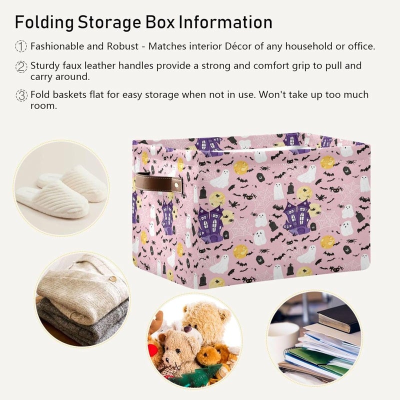 Halloween Boo Cats Canvas Storage Basket, Foldable Storage Bins with Handles Versatile Organizer for Toys, Nursery, Shelves, Closet, Bathroom, Living Room, 1Pack - Image 5
