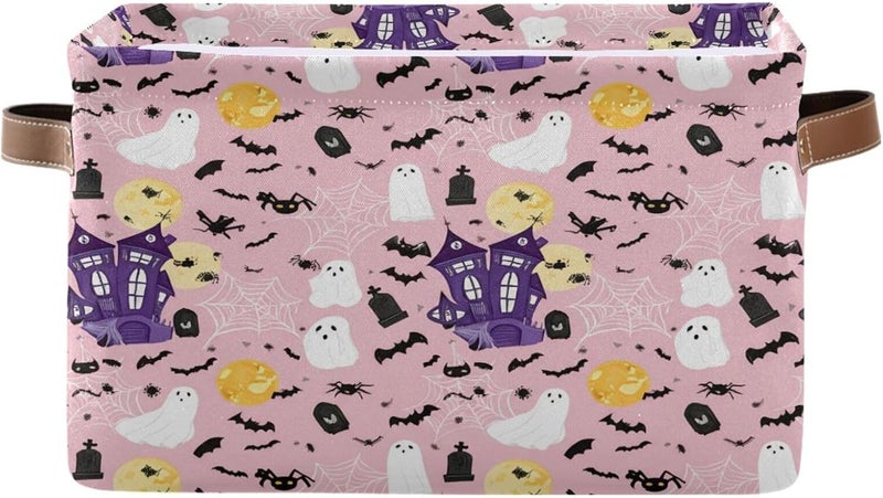 Halloween Boo Cats Canvas Storage Basket, Foldable Storage Bins with Handles Versatile Organizer for Toys, Nursery, Shelves, Closet, Bathroom, Living Room, 1Pack - Image 1