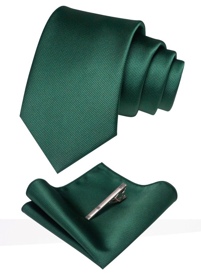 JEMYGINS Green Formal Necktie and Pocket Square, Hankerchief and Tie Bar Clip Sets for Men - Image 2