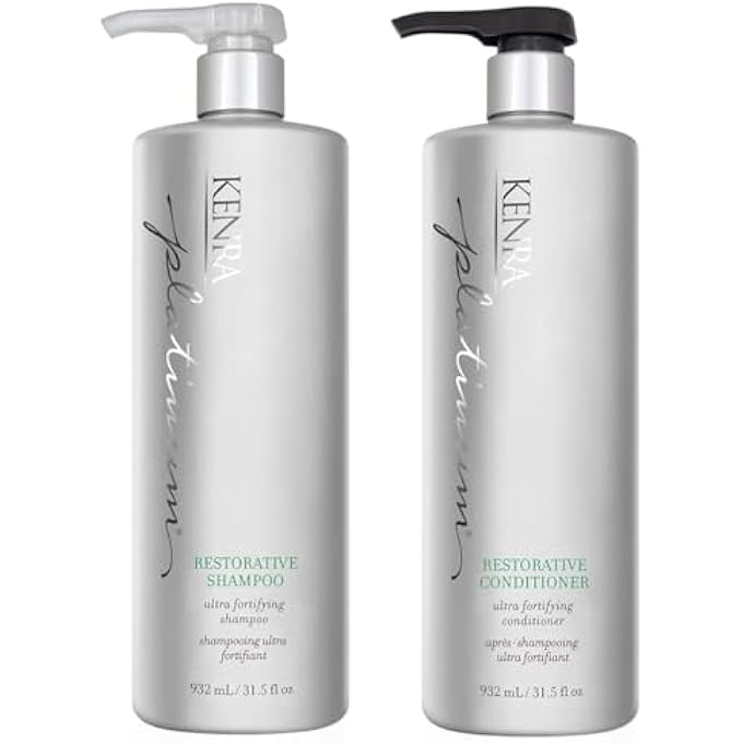 Kenra PLATINUM RESTORATIVE SHAMPOO/CONDITIONER SET | INSTANTLY FORTIFIES TO RESTORE SMOOTHNESS, SUPPLENESS, & SHINE | RESTORES BROKEN HAIR BONDS FROM WITHIN | ALL HAIR TYPES | 31.5 FL. OZ. - Image 2
