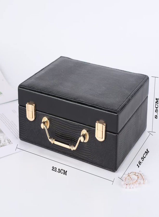 Sagrach Jewelry Storage Showcase | Waterproof PU Leather Surface Jewellery Boxes for Women Girls (Black, 23.5cm x 8.5cm x 18.5cm) - Image 2