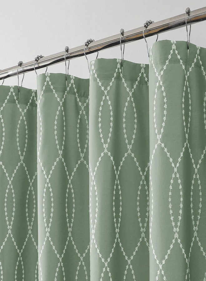 OVZME Sage Green Shower Curtain for Bathroom, Puff Printed Textured Shower Curtain with Tassels, Rustic Geometry Heavy Duty Vintage Country Bathroom Curtain, Water Resistant Fabric, 72Wx72L Inches - Image 4