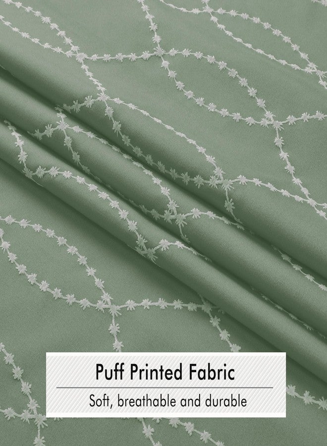 OVZME Sage Green Shower Curtain for Bathroom, Puff Printed Textured Shower Curtain with Tassels, Rustic Geometry Heavy Duty Vintage Country Bathroom Curtain, Water Resistant Fabric, 72Wx72L Inches - Image 3