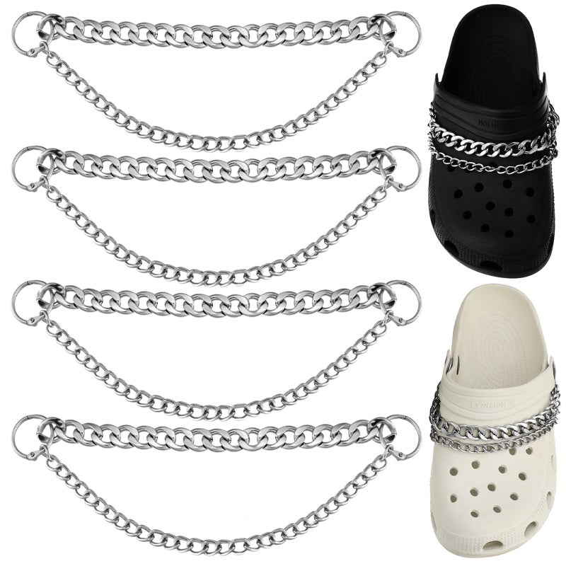 Juinte 4 Pieces Shoe Charms Chain Metal Shoe Chain Clog Sandals Charm Accessories Decorations for Adult Women Present(Silver) - Image 1