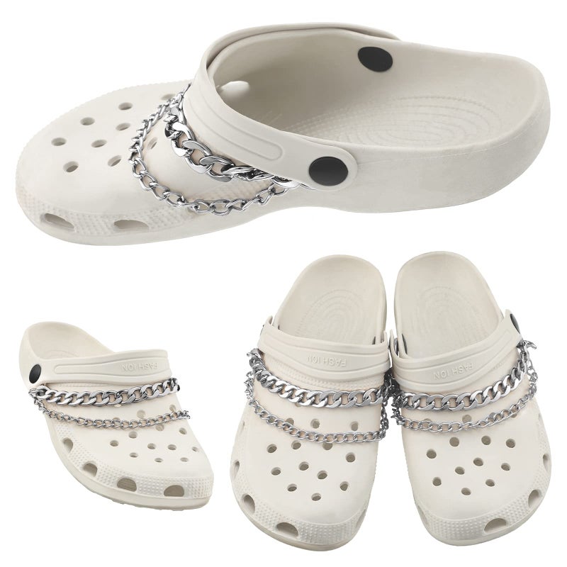 Juinte 4 Pieces Shoe Charms Chain Metal Shoe Chain Clog Sandals Charm Accessories Decorations for Adult Women Present(Silver) - Image 3