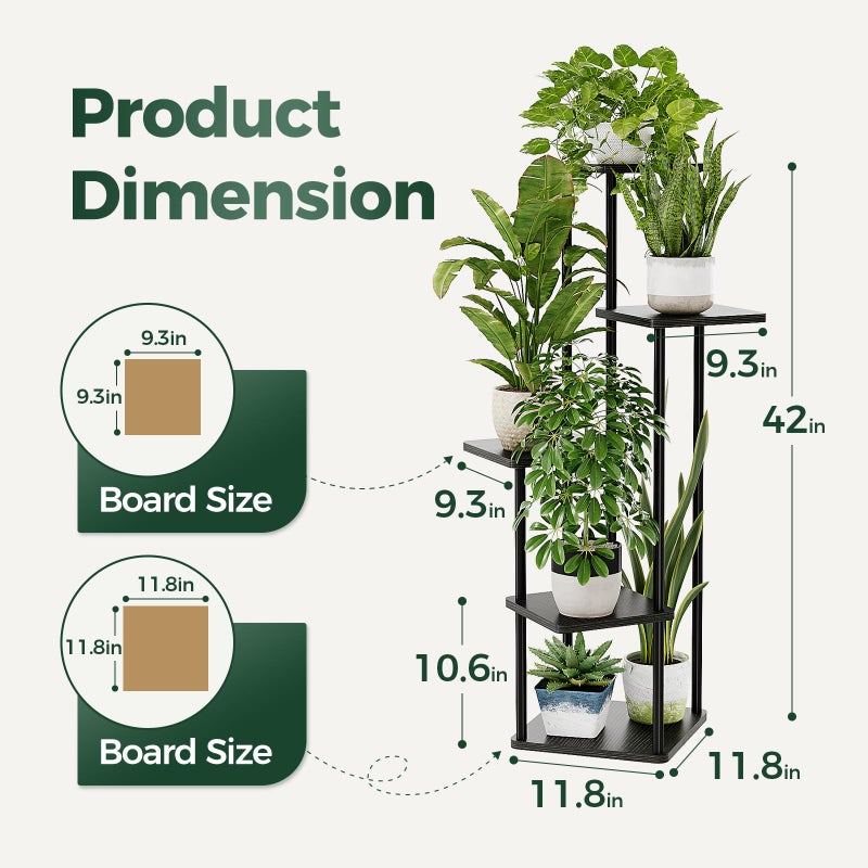 Bamworld Black Plant Stand Indoor 5 Tier Plant Shelf for Multiple Plants Corner Flower Stand Metal Wood Plant Table for Patio Garden Balcony Living Room Bedroom - Image 5