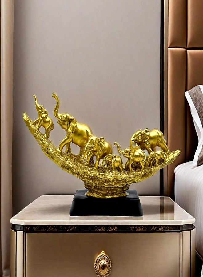 SHTWX Elephant Herd with Babies Statue Elephants Family Frgurines Sculpture for Home Office Living Room Desktop Decoration Figurines Indoor Feng Shui Decor Gold - Image 4