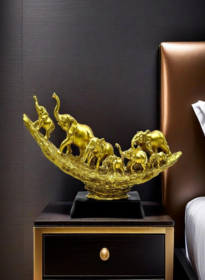 SHTWX Elephant Herd with Babies Statue Elephants Family Frgurines Sculpture for Home Office Living Room Desktop Decoration Figurines Indoor Feng Shui Decor Gold - Image 3