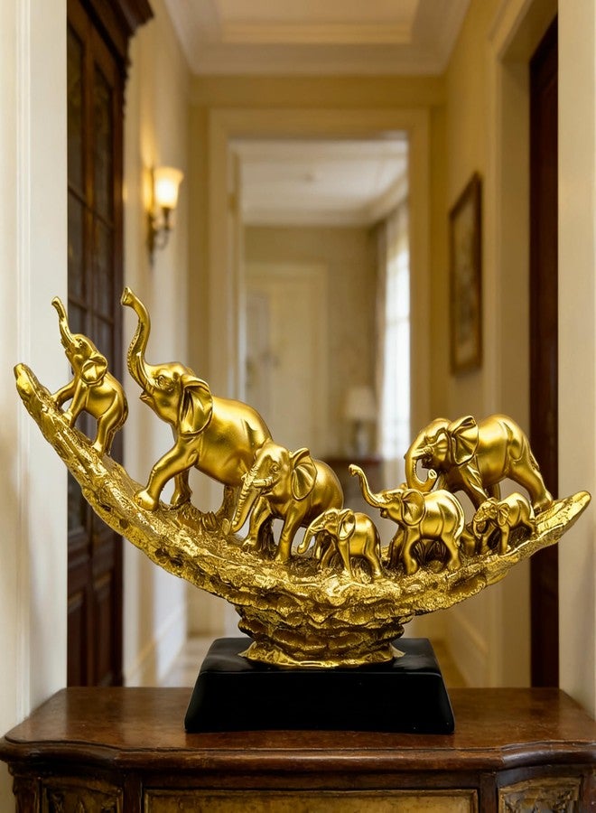 SHTWX Elephant Herd with Babies Statue Elephants Family Frgurines Sculpture for Home Office Living Room Desktop Decoration Figurines Indoor Feng Shui Decor Gold - Image 1