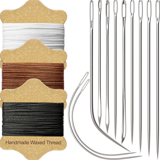 UPHOLSTERY REPAIR KIT WAXED SEWING THREAD 3 COLORS HEAVY DUTY NEEDLES 11 PCS FOR LEATHER CANVAS QUILTING THREAD