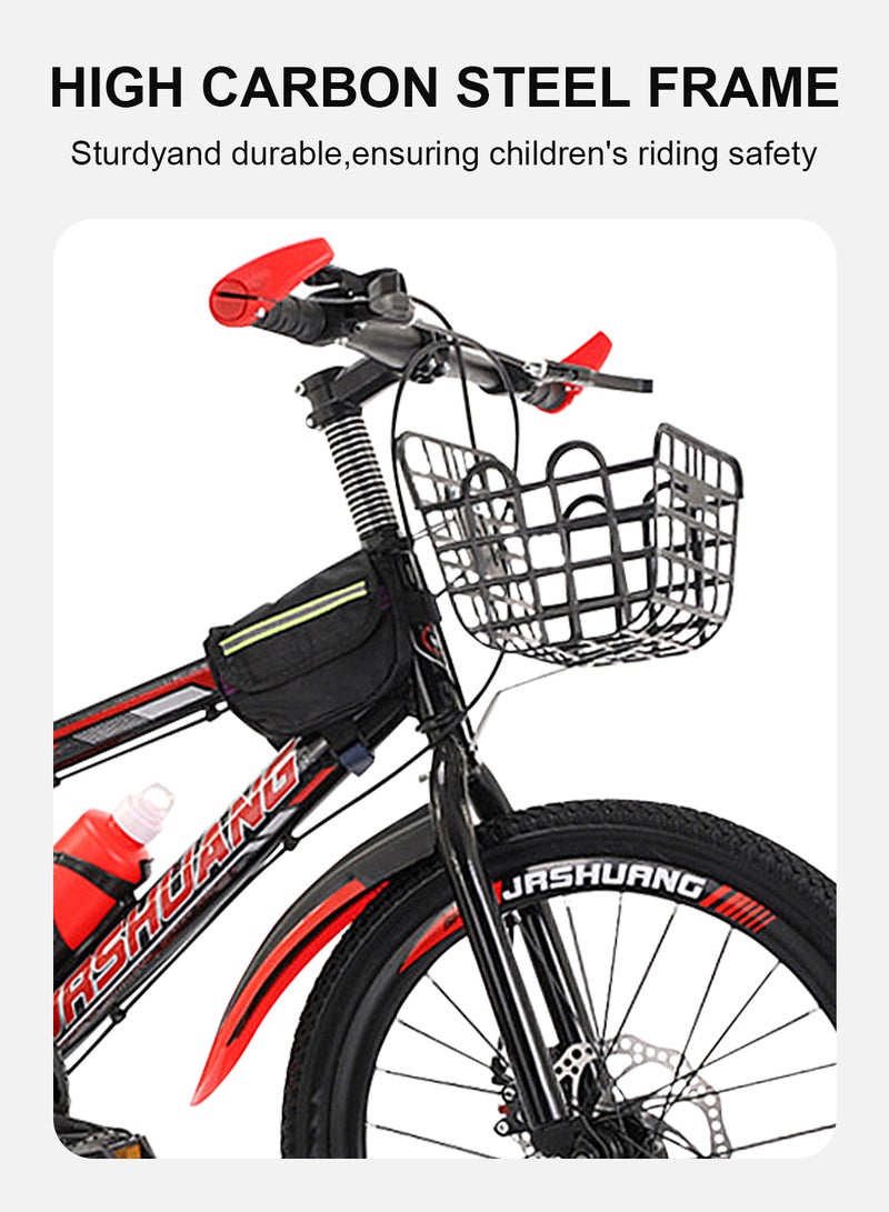 JRSHUANG Mountain Bike 18 Inch, 7 Speed Dual Disc Brake Bicycle with Passengers Rear Seat Adjustable Seat and Basket, Kids Road Bike for 6-18 Years Boys and Girls - Image 4