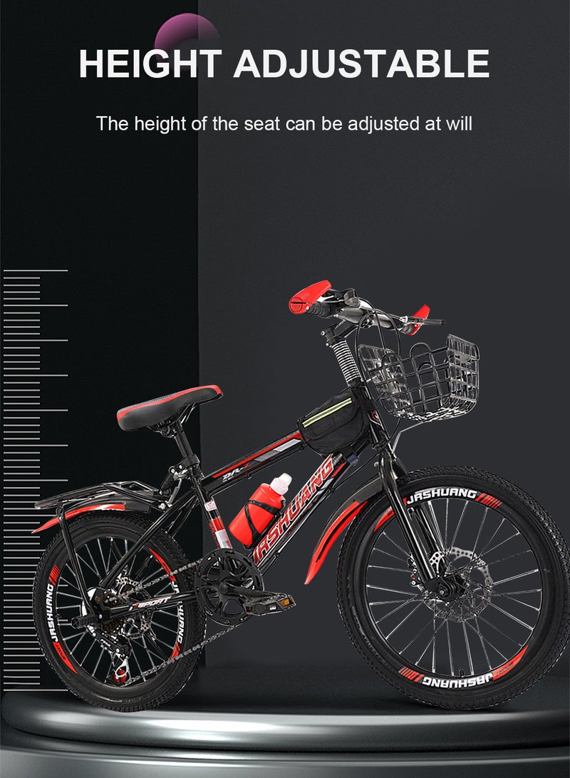 JRSHUANG Mountain Bike 18 Inch, 7 Speed Dual Disc Brake Bicycle with Passengers Rear Seat Adjustable Seat and Basket, Kids Road Bike for 6-18 Years Boys and Girls - Image 5