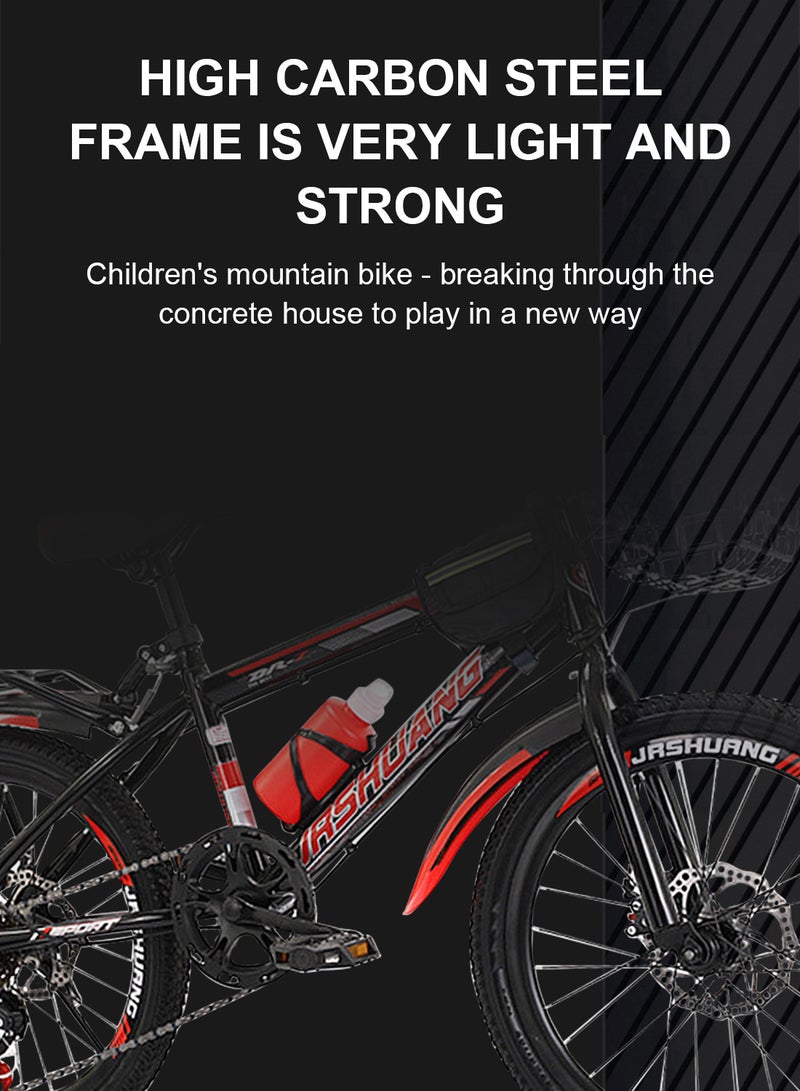 JRSHUANG Mountain Bike 18 Inch, 7 Speed Dual Disc Brake Bicycle with Passengers Rear Seat Adjustable Seat and Basket, Kids Road Bike for 6-18 Years Boys and Girls - Image 2