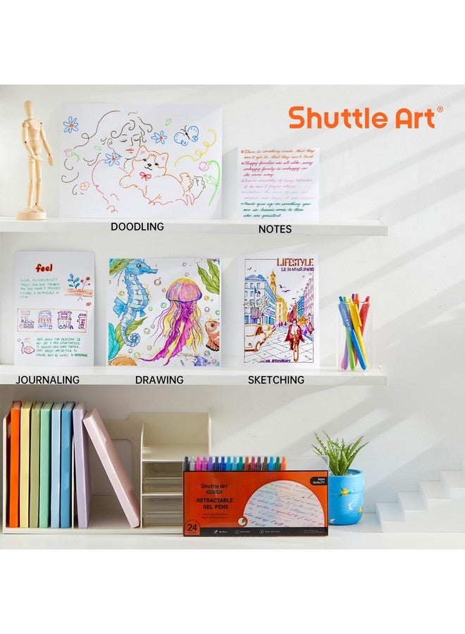 شاتل أرت أقلام جل ملونة قابلة للسحب، 24 لون حبر ساطع، أقلام لطيفة برأس رفيع 0.7 مم سريعة الجفاف للكتابة والرسم وتدوين الملاحظات والمدرسة والمكتب والمنزل - Image 5