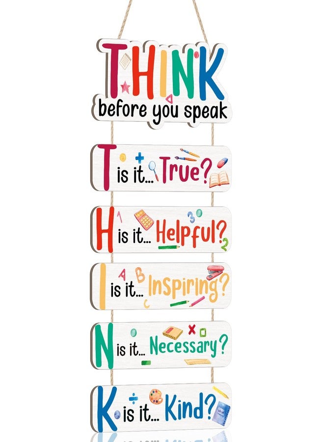 KAIRNE Think Before You Speak Sign,inspirational Hanging Wood Plaque Signs,Growth Mindset Wall Decorations,Mental Health Hanging Decor for Classroom Playrooms Bedrooms Cubicle Counseling Offices - Image 1