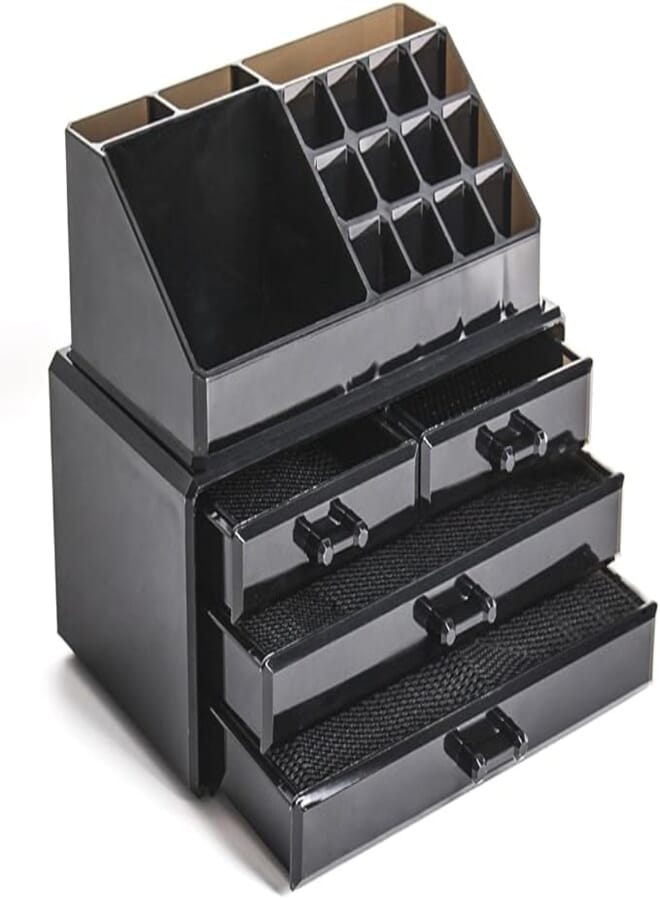 display4top Jewellery Storage Box Acrylic Cosmetics Lipsticks Makeup Organizer Holder Box (4 Drawers Black)