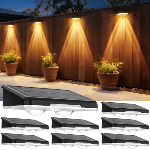 APILAB Solar Fence Lights Outdoor 8 Pack - 3 Modes (Warm/Neutral/Cool White), Fence Lights Solar Powered for Outside, IP65 Waterproof, Deck Lighting for Wall, Step, Patio, Pathway, Stairs - Image 1