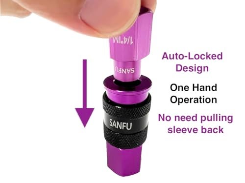 SANFU 1/4''NPT Air Coupler and Plug Kit, AMT Aluminum Unviersal Air Coupler with 4 Pieces I/M Type Air Plugs, One-Hand Operation Air Compressor Accessories Fittings 5-Piece, Purple - Image 4