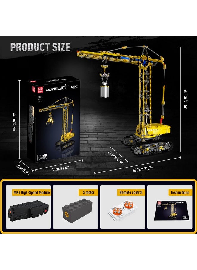 mould king Technic Crawler Crane Advanced Building Kit For Adults, Moc Mobile Crane Heavy-Duty Truck Sets To Build, App Control Large Engineering Vehicles, Construction Model Toy For Youth (1731 Pcs)  - Image 5