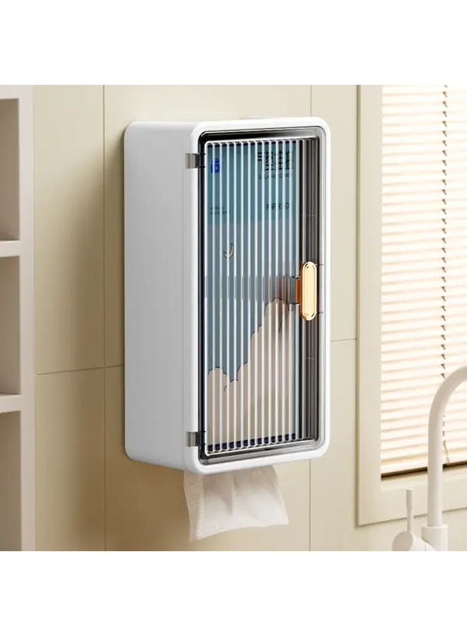 White No Drill Wall Mounted Tissue Box Holder With Bathroom Organizer - Image 3