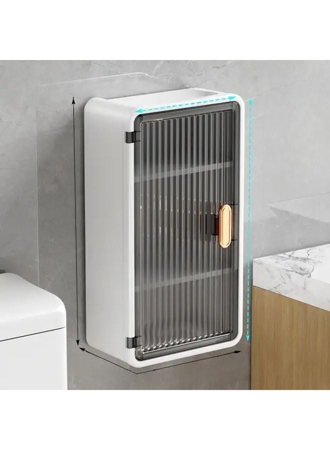 White No Drill Wall Mounted Tissue Box Holder With Bathroom Organizer - Image 1