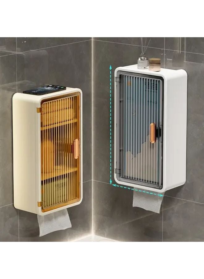 White No Drill Wall Mounted Tissue Box Holder With Bathroom Organizer - Image 5