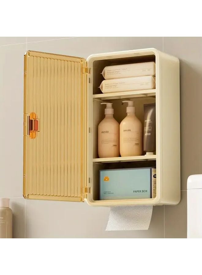 White No Drill Wall Mounted Tissue Box Holder With Bathroom Organizer - Image 4
