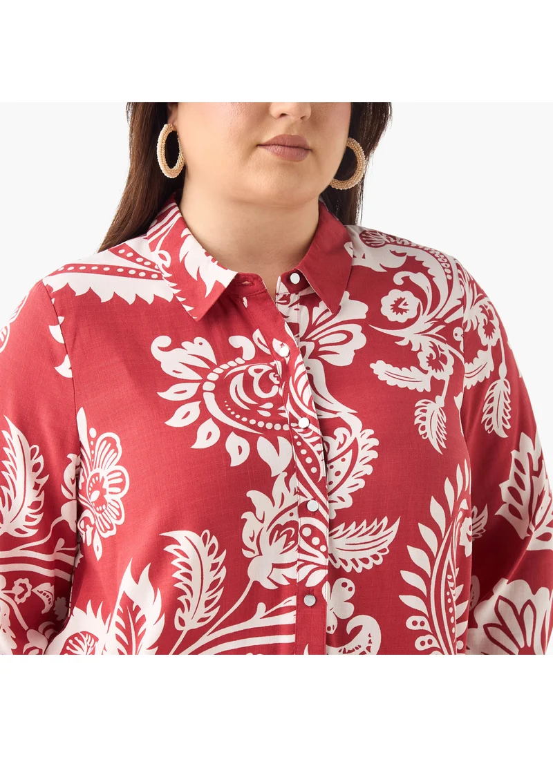  أولا بوبكن Plus Size Ulla Popken Printed Shirt with Collar and Long Sleeves