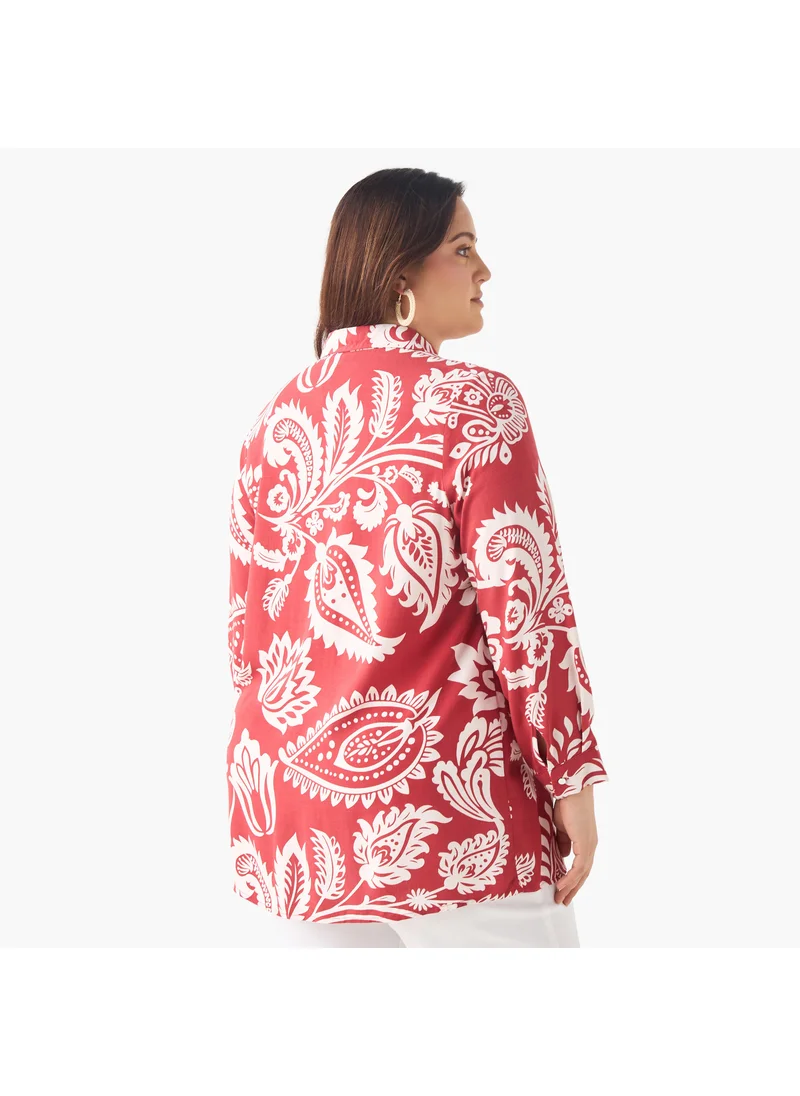  أولا بوبكن Plus Size Ulla Popken Printed Shirt with Collar and Long Sleeves