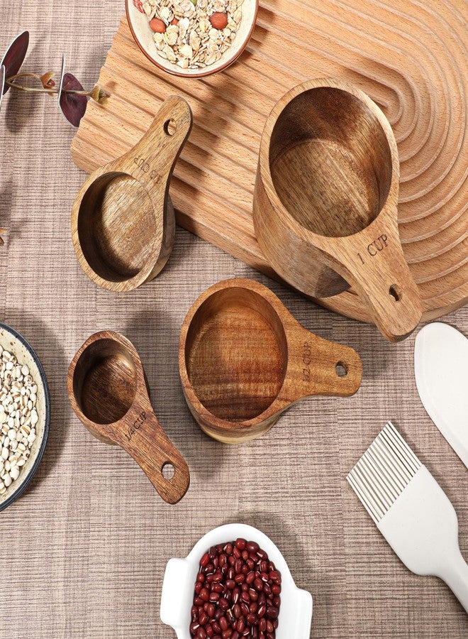 Exclaith Acacia Wood Measuring Cups, Eco-Friendly Solid Acacia Wood, Stackable Kitchen Measure Tool with Handle, Wooden Kitchen Accessories, Laser Engraved Measurements, 4 Sizes - Image 4