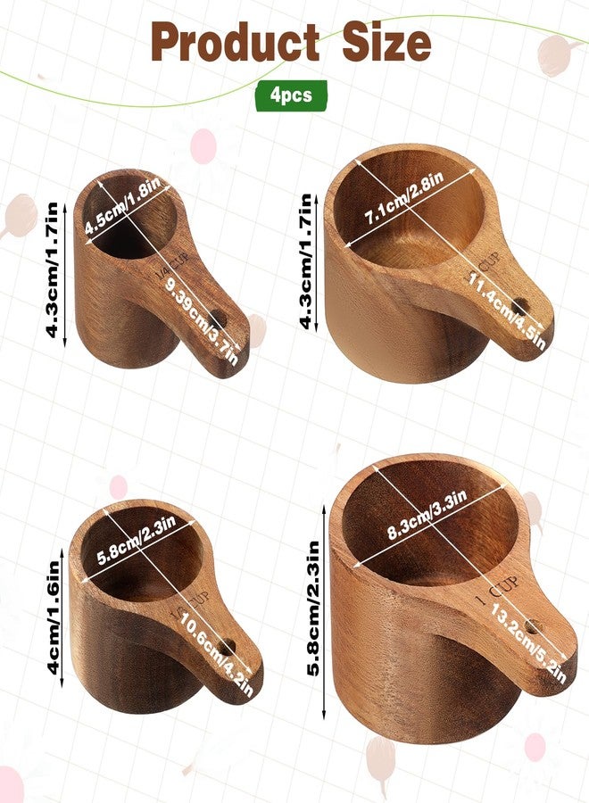 Exclaith Acacia Wood Measuring Cups, Eco-Friendly Solid Acacia Wood, Stackable Kitchen Measure Tool with Handle, Wooden Kitchen Accessories, Laser Engraved Measurements, 4 Sizes - Image 2