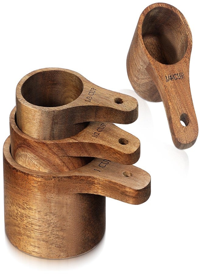 Exclaith Acacia Wood Measuring Cups, Eco-Friendly Solid Acacia Wood, Stackable Kitchen Measure Tool with Handle, Wooden Kitchen Accessories, Laser Engraved Measurements, 4 Sizes - Image 1