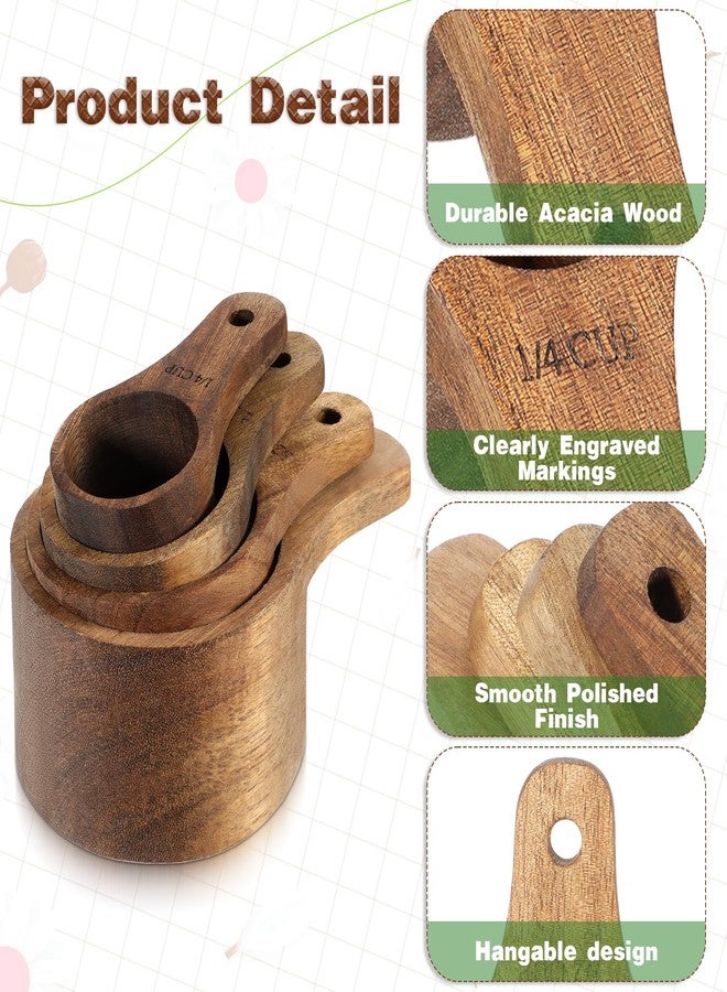 Exclaith Acacia Wood Measuring Cups, Eco-Friendly Solid Acacia Wood, Stackable Kitchen Measure Tool with Handle, Wooden Kitchen Accessories, Laser Engraved Measurements, 4 Sizes - Image 3
