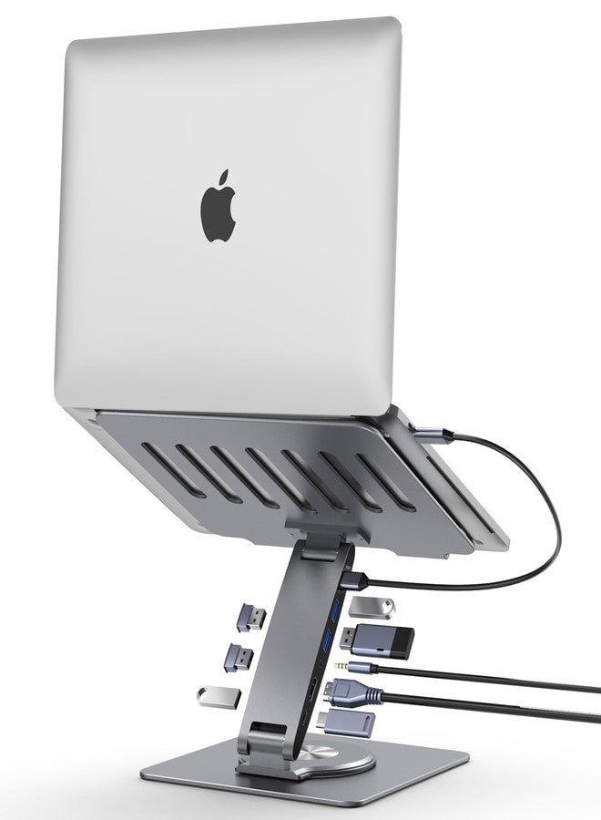 HC Laptop Docking Station Stand Dual Display 4K HDMI USB3.0 3.5mm Audio Jack 8-IN-1 360° Swivel Laptop Stand for Desk with USB-C Hub Multiport Adapter Universal for MacBook Pro/Air/Dell/HP/Surface/Lenovo - Image 1