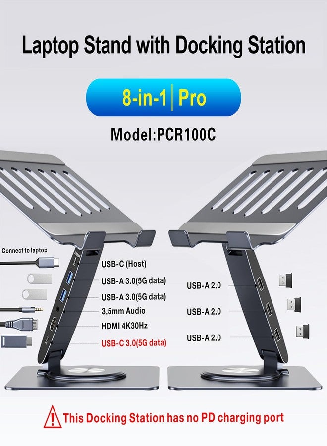 HC Laptop Docking Station Stand Dual Display 4K HDMI USB3.0 3.5mm Audio Jack 8-IN-1 360° Swivel Laptop Stand for Desk with USB-C Hub Multiport Adapter Universal for MacBook Pro/Air/Dell/HP/Surface/Lenovo - Image 2