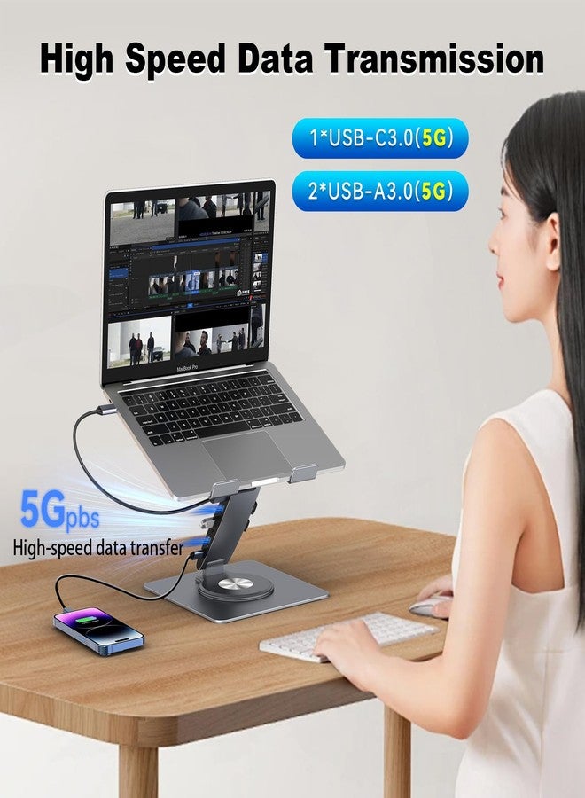 HC Laptop Docking Station Stand Dual Display 4K HDMI USB3.0 3.5mm Audio Jack 8-IN-1 360° Swivel Laptop Stand for Desk with USB-C Hub Multiport Adapter Universal for MacBook Pro/Air/Dell/HP/Surface/Lenovo - Image 3
