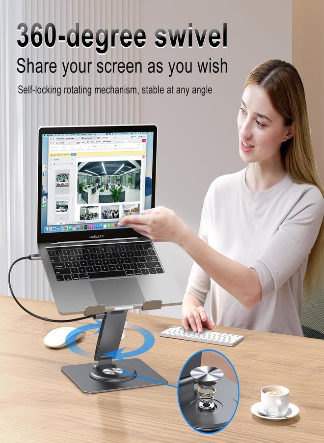 HC Laptop Docking Station Stand Dual Display 4K HDMI USB3.0 3.5mm Audio Jack 8-IN-1 360° Swivel Laptop Stand for Desk with USB-C Hub Multiport Adapter Universal for MacBook Pro/Air/Dell/HP/Surface/Lenovo - Image 5