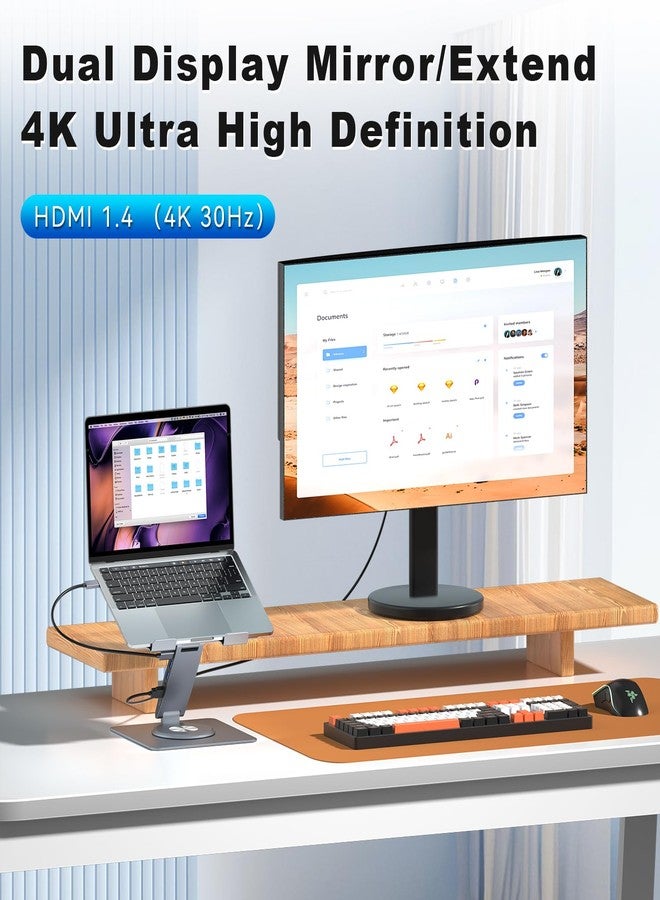 HC Laptop Docking Station Stand Dual Display 4K HDMI USB3.0 3.5mm Audio Jack 8-IN-1 360° Swivel Laptop Stand for Desk with USB-C Hub Multiport Adapter Universal for MacBook Pro/Air/Dell/HP/Surface/Lenovo - Image 4