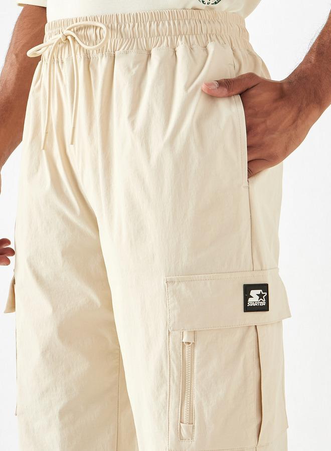 Starter Solid Regular Fit Cargo Joggers with Flexi Waist and Pockets - Image 4