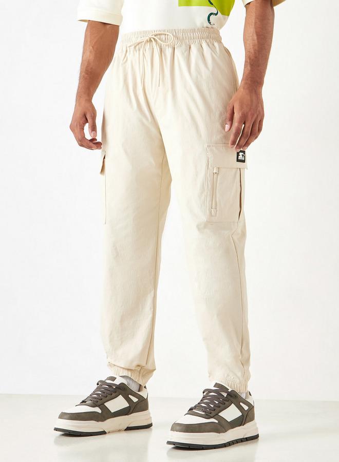 Starter Solid Regular Fit Cargo Joggers with Flexi Waist and Pockets - Image 1